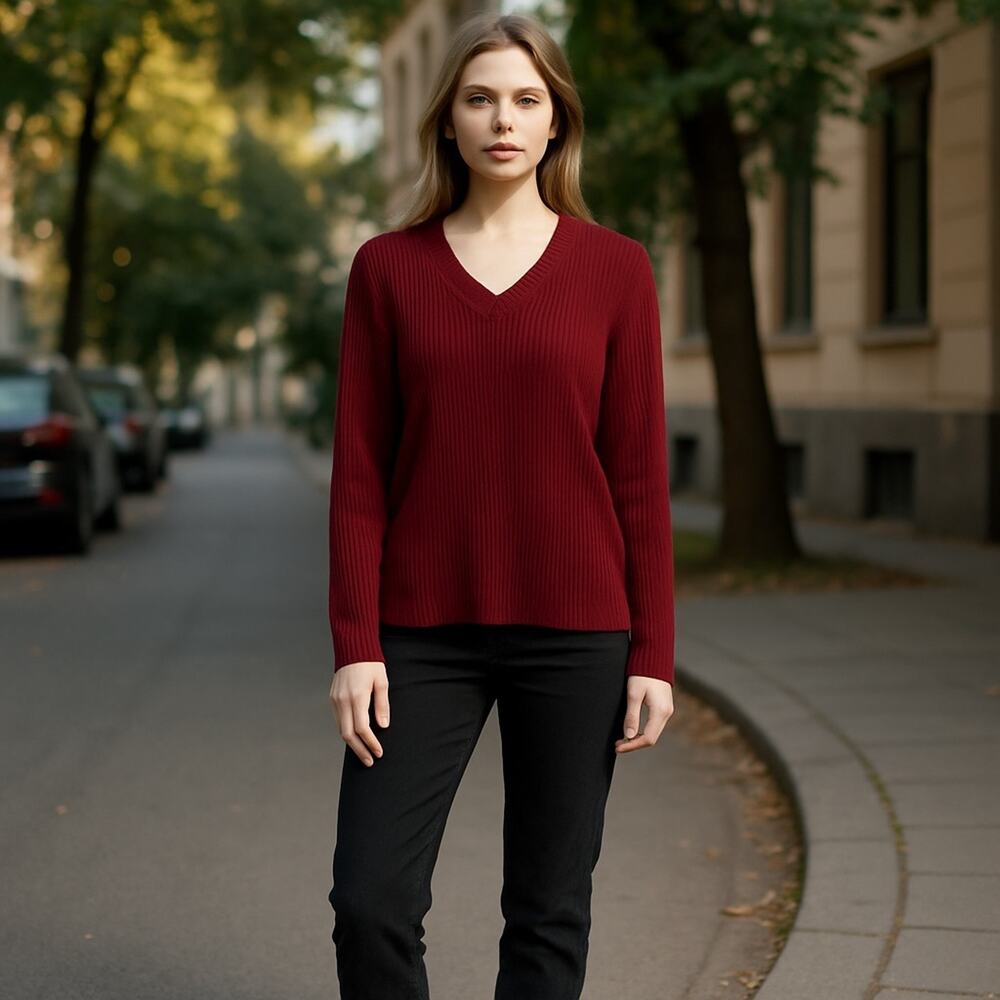 Y2K Express Women’s XL Burgundy Ribbed V-Neck Boyfriend Sweater